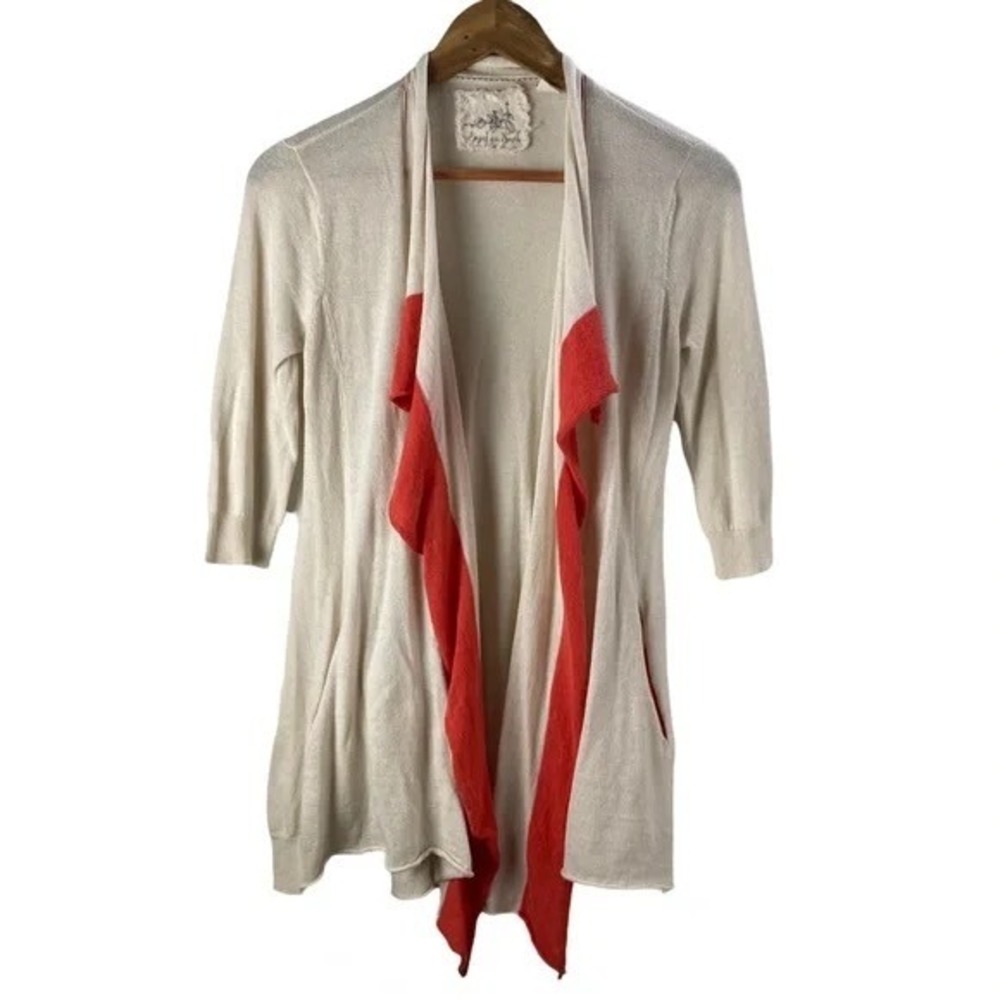 Angel of the North Cream‎ Red Waterfall Cardigan Cotton Alpaca Cashmere S